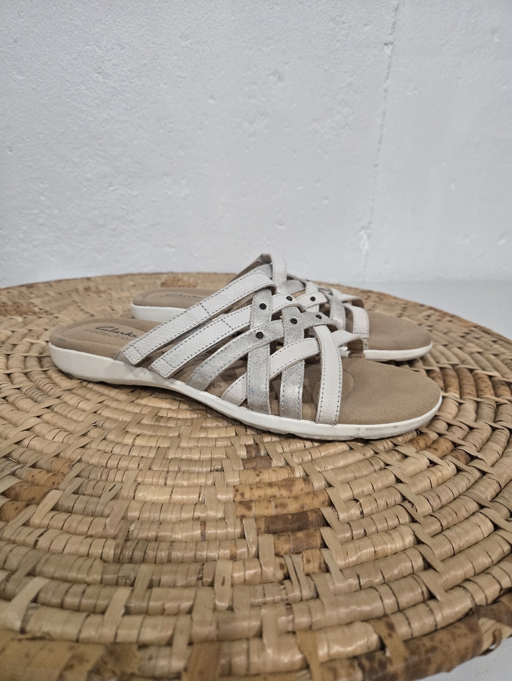 Clarks Metallic Gold Ivory Comfort Sandals